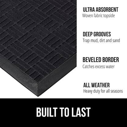 GORILLA GRIP 100% Waterproof All-Season WeatherMax Doormat US Designed Natural Rubber, Stain and Fade Resistant, Low Profile Indoor Outdoor Door Mats, Easy Clean Patio Mat, 17x29, Midnight Maze