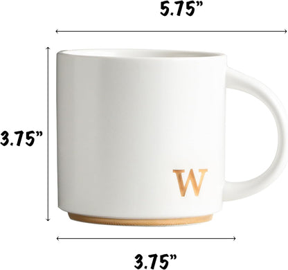 COLLECTIVE HOME - Monogram Ceramic Mugs, 15 oz Golden Initial Coffee Cups, Elegant Alphabet Tea Mugs, Elegant Personalized Mug with Gift Box, Luxurious Cups for Office and Home (w)