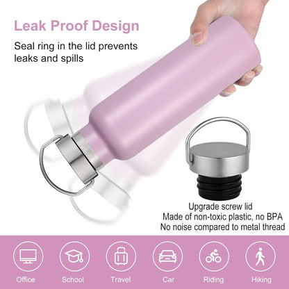 Neihepal 20 oz Insulated Water Bottles Bulk 8 Pack,Stainless Steel Double Wall Sport Bottle with Lid of Handle,Metal Reusable Flask with Cup Cap for School,Hikers,Gift (Pink,Set of 8)