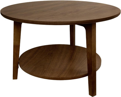 2-Tier Round Coffee Table Wood Nesting Side Table (Walnut, 28x28x18)