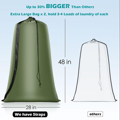 Heavy Duty Laundry Bag 2 Pack XL Nylon Laundry Bags with Straps, Washable Large Dirty Clothes Organizer with Drawstring Closure, Travel Washing Bag Fit a Laundry Hamper or Basket