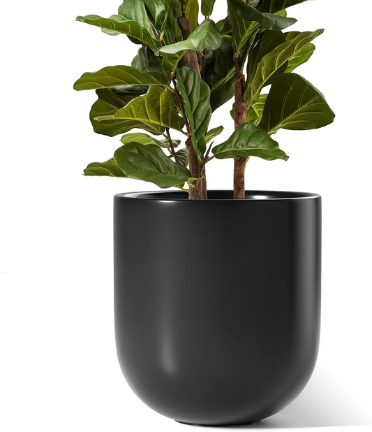 LE TAUCI 12 Inch Pots for Plants, Ceramic Large Planters for Home Garden Patio Office, Indoor Modern Plant Pots with Drainage Hole and Rubber Plug, Black