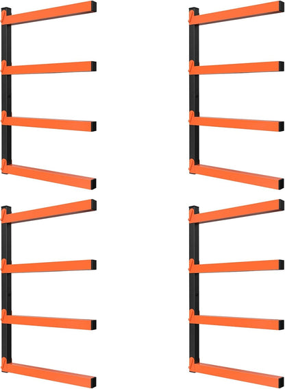 NANANARDOSO Wall Mount Wood Organizer and Lumber Storage,Heavy Duty Metal Shelf with 4-Level,Lumber Metal Racks for Indoor and Outdoor Use,4 Pack