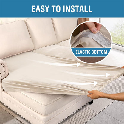 H.VERSAILTEX Velvet Stretch Sectional Couch Covers - 4 Piece Sofa Seat Cushions for L Shape Sectional Couch (Large 3 Seater + 1 Chaise, Ivory)