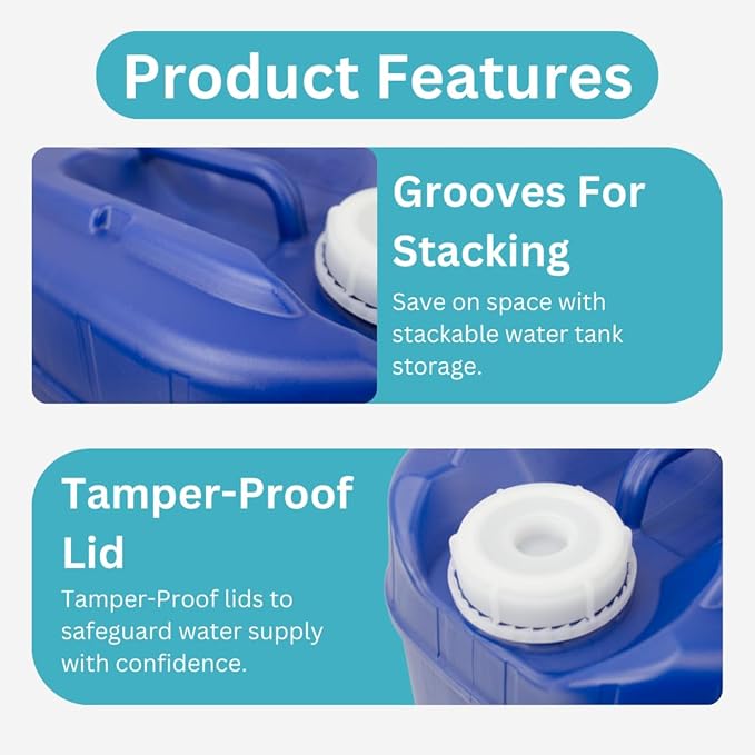 5-Gallon Stackable Water Storage Containers, Water Treatment,5 Gallons Each w/Lids + Spigot, Easy Fill, Survial Supply Emergency Water Storage for Disaster Preparedness, 5 Gallon (1 Tank)