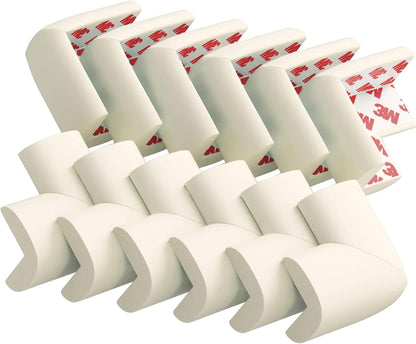 12 Pack Corner Protector Baby Proofing Edge and Corner Guards, Soft Safety Pre-Taped Rubber Foam Furniture Bumpers for Fireplace, Table, Stair, Cabinet (Off White)