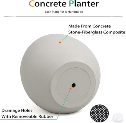 Ball Concrete Planter Outdoor Indoor, Large Tall Cement Plant Pots for Trees Flowers (Gray, 20 inch)