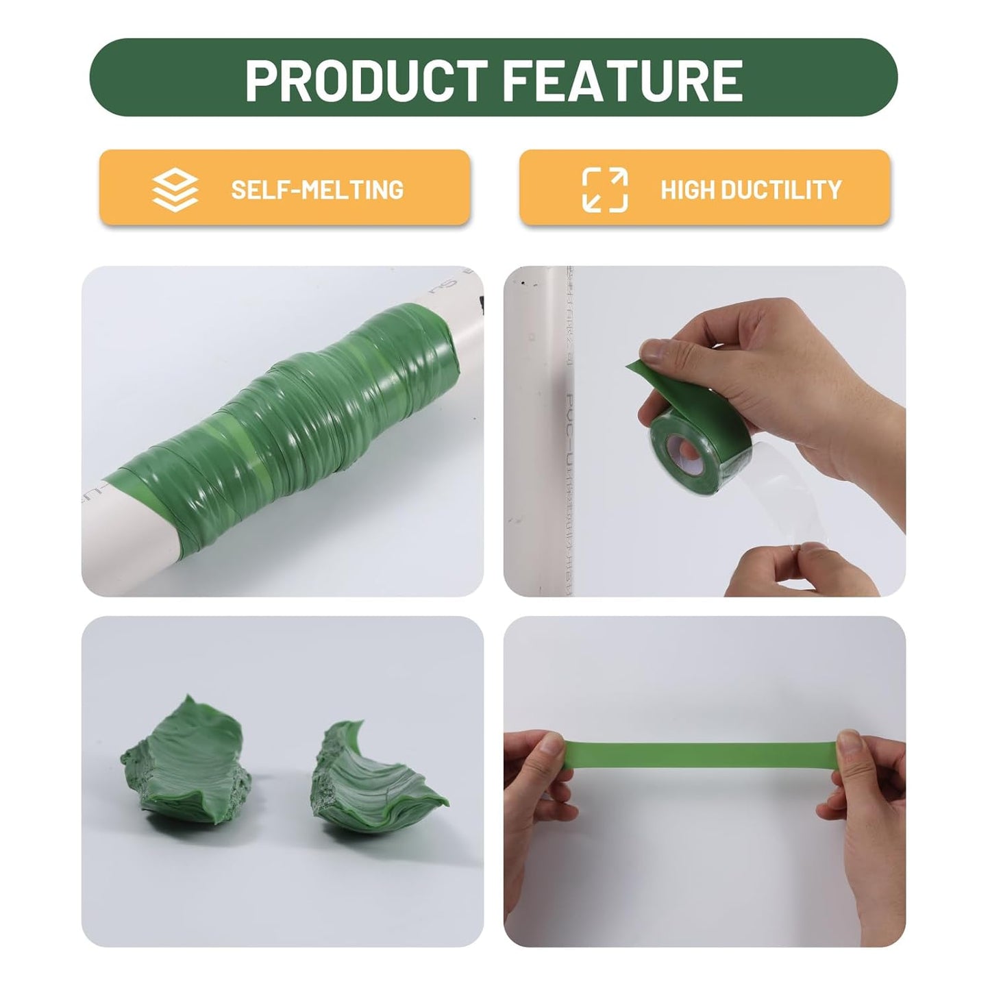 Self Fusing Silicone Tape 2 Rolls 1 in x 10' Green Waterproof Rescue Tape Rubber Leak Silicone Self-amalgamating Tape for Plumbing, Sealing Pipes, Hose Repair, Outdoor Coax and Tool Fixation