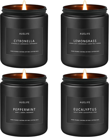Outdoor Candle Set | Citronella/Mint/Eucalyptus/Lemongrass Summer Scented, Natural Candle Gifts - 4Pack Candles - Citronella Candles for Indoor or Outdoor Use - 28 oz,200 Hours Burn Time