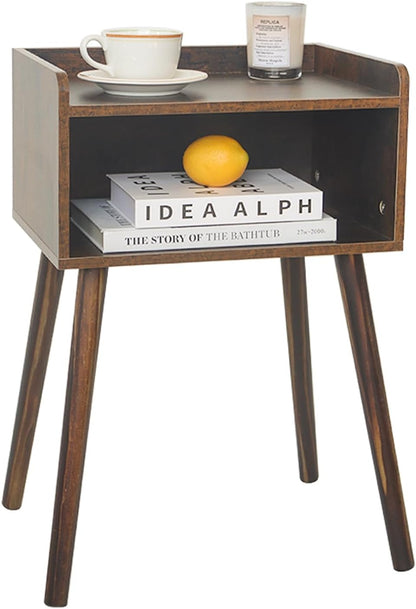 MaxSmeo Nightstand, Mid Century Modern Side Table Bedroom with Storage, Small End Bedside Table with Solid Wood Legs for Living Room, Office Small Spaces (Rustic Brown)