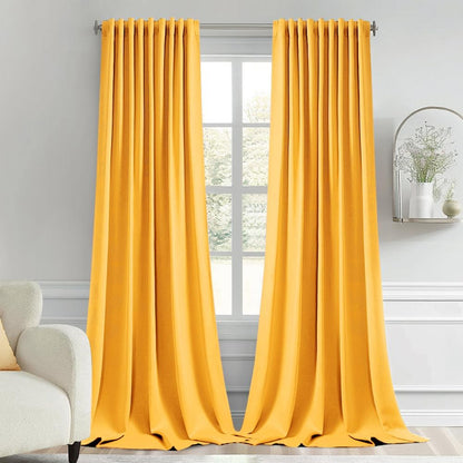 MIULEE Yellow Back Tab Blackout Curtain 96 Inch Long 2 Panels Set for Bedroom, Rod Pocket/Pinch Pleat Thermal Insulated Living Room Darkening Pleated Light Blocking Floor to Ceiling Drape