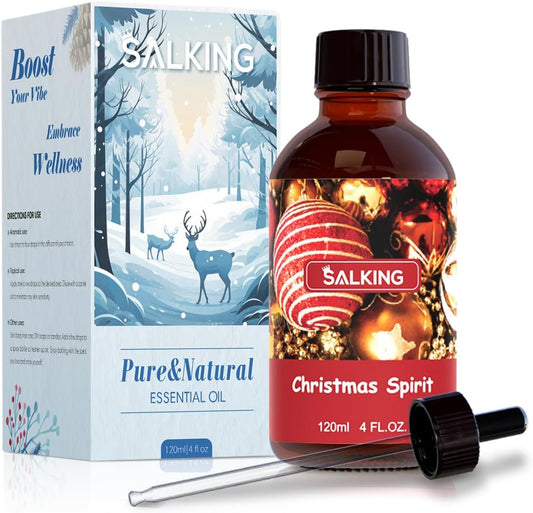 SALKING Christmas Spirit Fragrance Oil, 120ml (4 Fl Oz) Premium Essential Oils for Diffuser, Candle Scents for Candle Making, Soap Making Supplies, Diffuser Oil Scents, Holiday Gifts