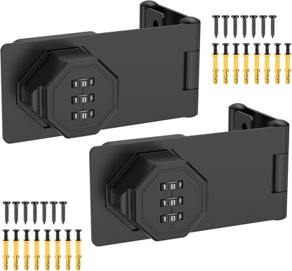 90 Degree 3-Digit Combination Cabinet Lock, Zinc Alloy Keyless Folding Hasp Lock Latch, Password Security Rotary Door Latch for Office File Cabinet, Drawer, Locker, Cupboard (2, Black)