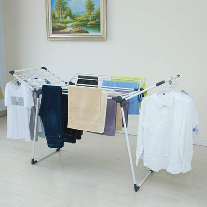 Clothes Drying Rack Adjustable Gullwing and Foldable Space-Saving Laundry Rack for Indoor or Outdoor Use, Grey