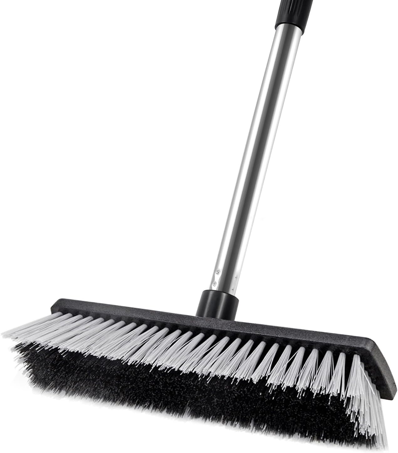 LandHope Hard Bristle Deck Broom Adjustable Long Handle Scrub Brush Heavy Duty Concrete Push Broom Outdoor Brush Garage Broom Wood Large Floor Scrubber 28-52 inch Balcony -Multi Segment Handle