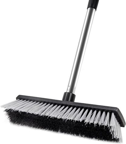 LandHope Hard Bristle Deck Broom Adjustable Long Handle Scrub Brush Heavy Duty Concrete Push Broom Outdoor Brush Garage Broom Wood Large Floor Scrubber 28-52 inch Balcony -Multi Segment Handle