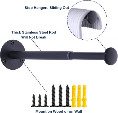 4 Pack Retractable Hanger Holder for Laundry Room, Wall Mount Organizer Rack for Lightweight Clothes, Space Saving Laundry Hook Rod, Keep Empty Hangers Handy, Black