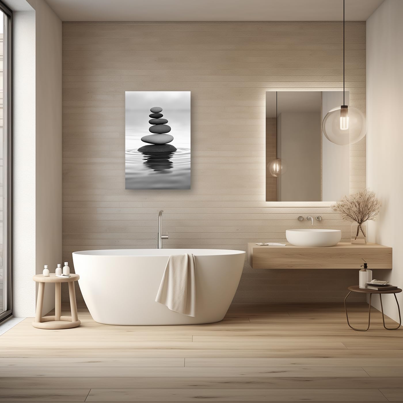 DOARTDO Zen Picture Wall Decor Black and White Zen Stone Canvas Wall Art Spa Stone Picture Print Bathroom Yoga Room Decor Frame (24.00" x 36.00", Zen Stone - 2)