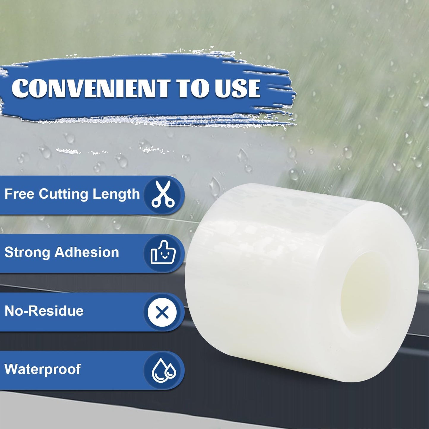 Transparent Weather Sealing Tape 3" x35 Yard, Window Insulation Tape Weather Stripping for Windows Doors Shower Glass – Indoor/Outdoor Insulation, No-Residue, Clear, Energy-Saving