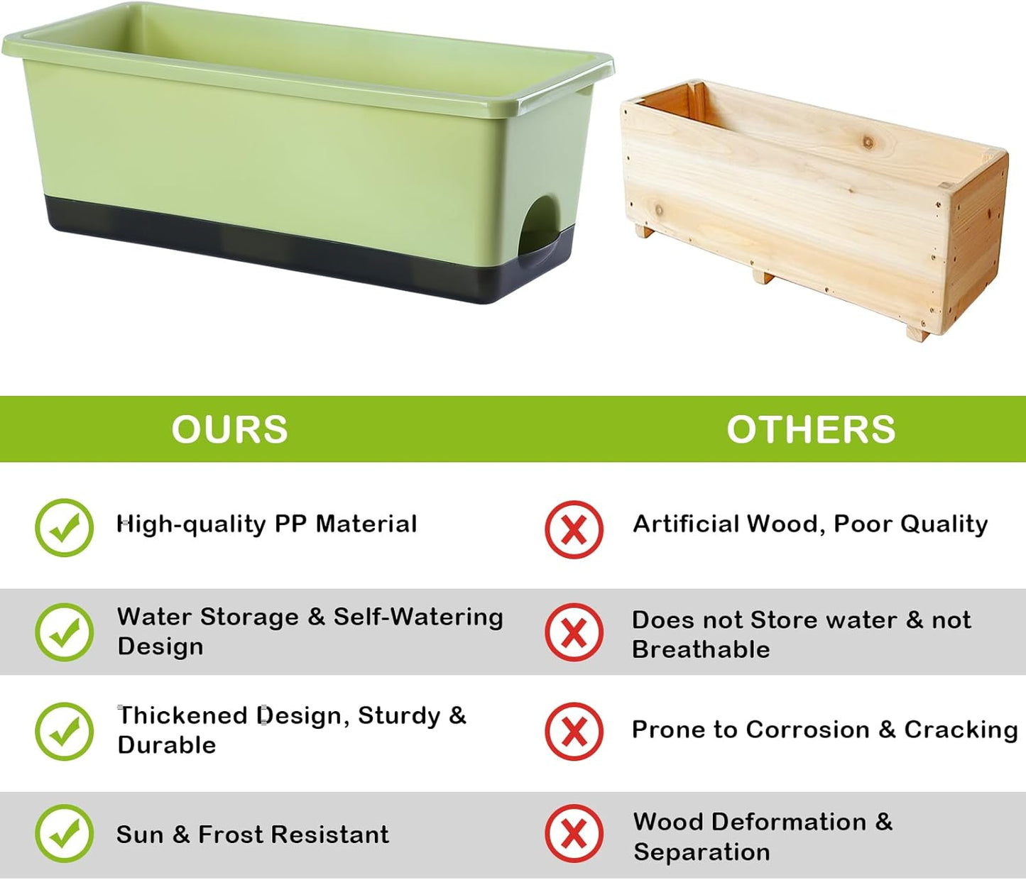 Window Box Planter 8 Pcs, 17 Inches Rectangle Flower Pots with Drainage Holes and Trays, Vegetable Planters for Windowsill Patio Garden Balcony Home Porch Yard Indoor Outdoor (Light Green)