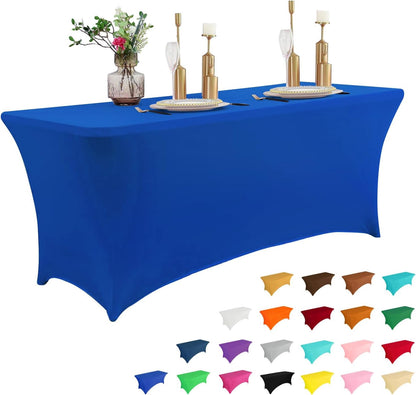IVAPUPU 6FT Table Cloth for Rectangular Fitted Events Stretch Royal Blue Table Covers Washable Cover Spandex Tablecloth Protector for Party, Wedding, Cocktail, Banquet, Festival