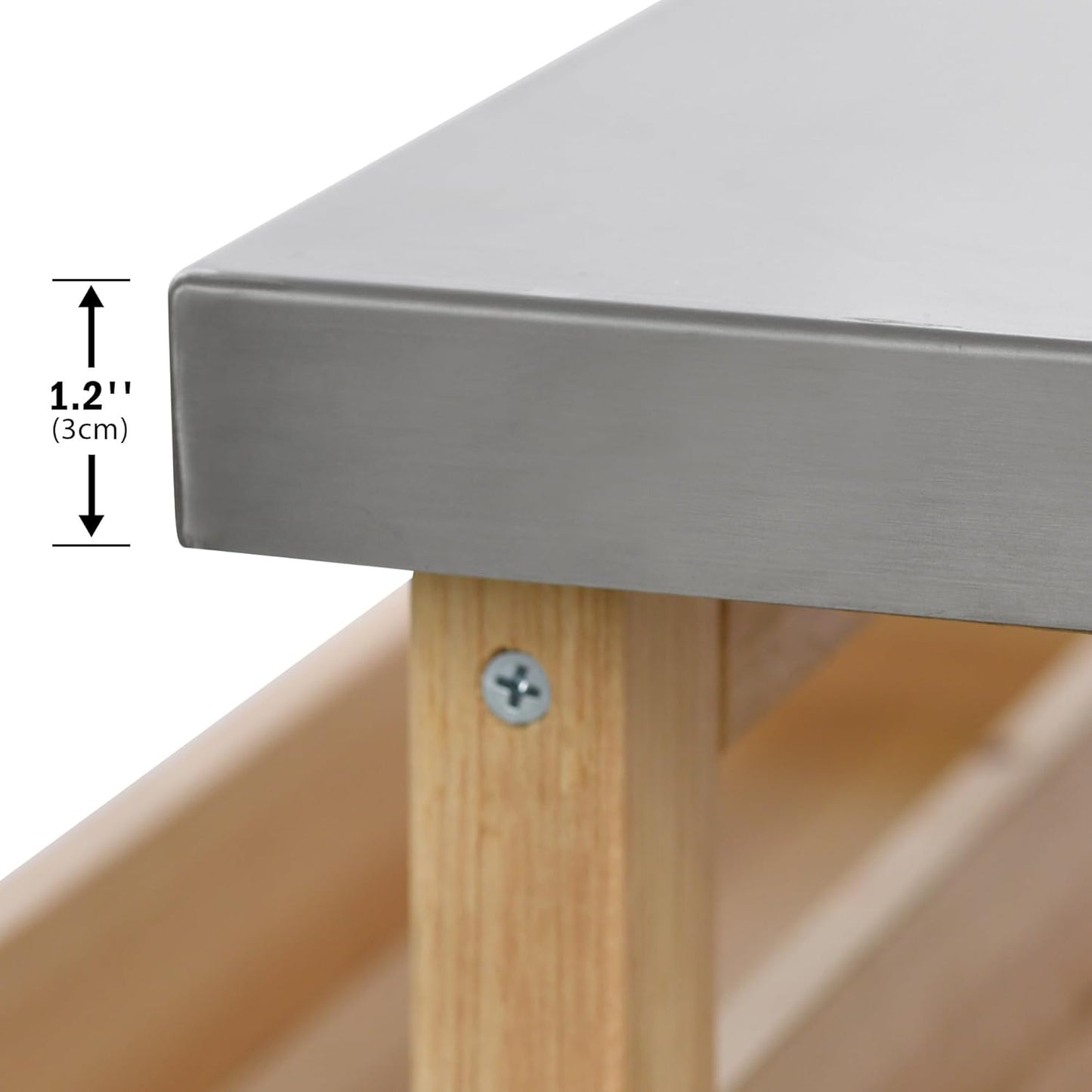 Outdoor Grill Table with Stainless Steel Top, Farmhouse Solid Wood Kitchen Island Cart with Internal Storage Rack, Outdoor Bar Cart with Storage Cabinet, Spice & Towel Rack, Natural