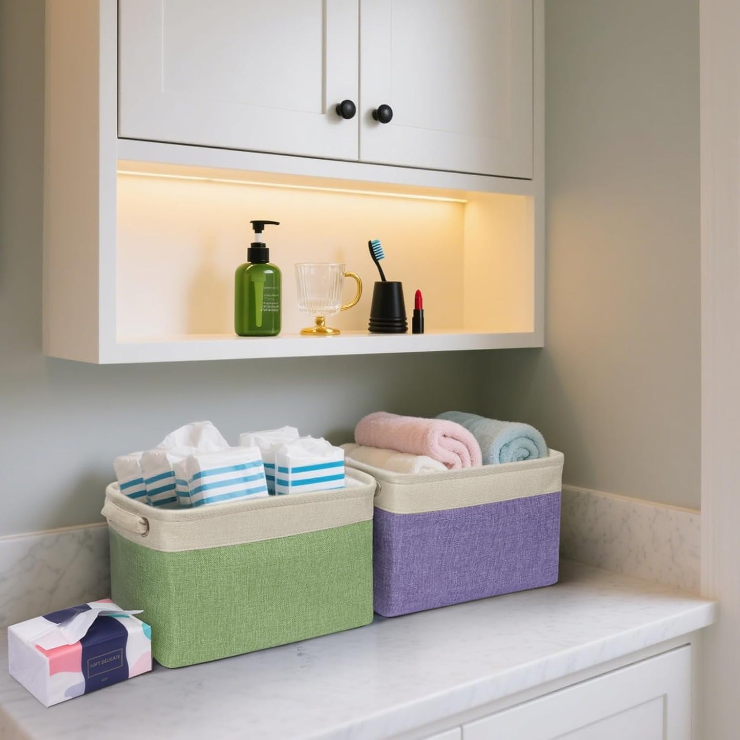 BALEINE 1 Pack Fabric Storage Bins for Shelves, Linen Storage Baskets for Organizing, Decorative Closet Bins for Clothes, Home (Skyblue, 12"x8"x8")