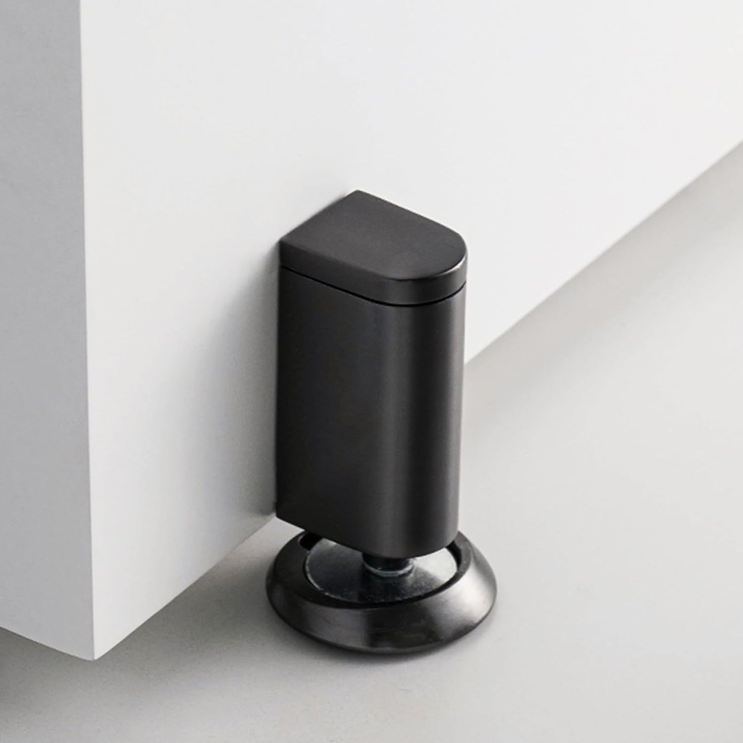 Windproof Magnetic Door Stoppers, 0-0.78" Stroke Mechanical Doorstop, No-Hole Flooring Door Suction with 3M Strong Adhesive and Screws, Black, 1 Pack