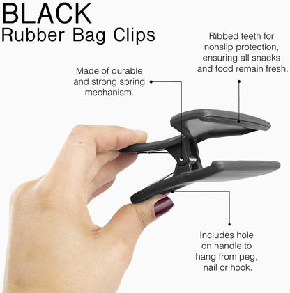COOK WITH COLOR Bag Clips, Heavy Duty Chip Clip and Refrigerator Magnet Clips for Food Storage with Air Tight Seal Grip for Snack Bags and Food Bags (Black, Pack of 8)