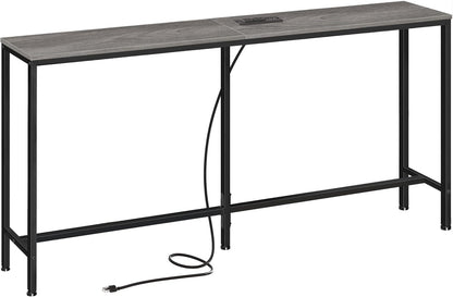 SUPERJARE Console Table with Outlet, 63 Inch Sofa Table with Charging Station, Narrow Hallway Entryway Table, Behind Couch Table Skinny for Entryway, Living Room, Plants, Charcoal Gray
