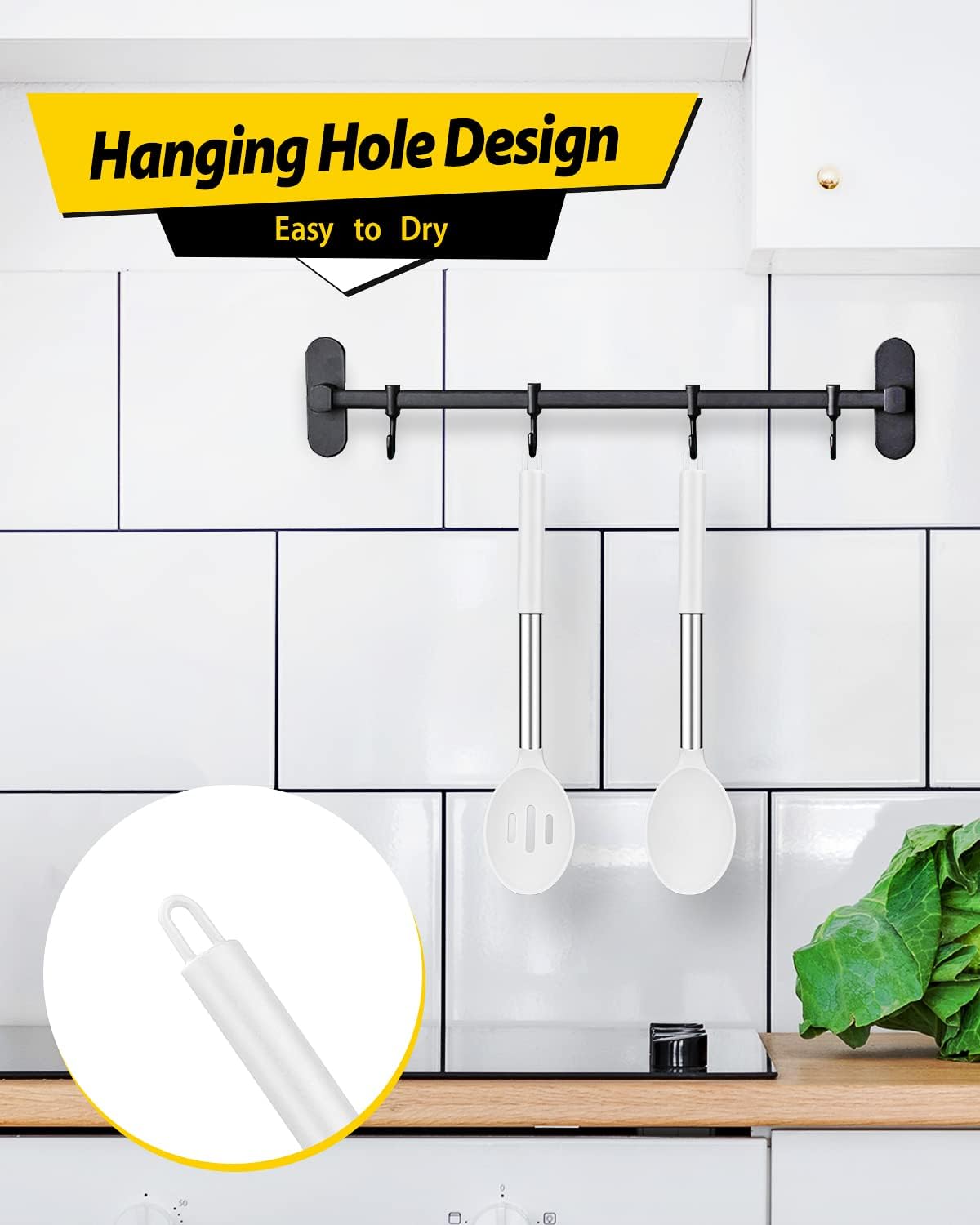 Pack of 2 Large Silicone Cooking Spoons,Non Stick Solid Basting Spoon,Heat-Resistant Kitchen Utensils for Mixing,Serving,Draining,Stirring (WHITE)