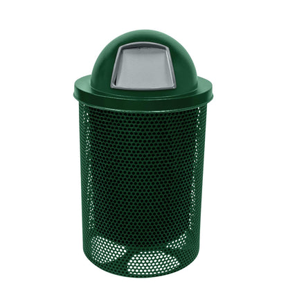 COATEDOUTDOORFURNITURE RDT-P-GRN Heavy Duty Round Trash Receptacle with Dome Top, Liner Included, 32 Gallon, Green, Made in America
