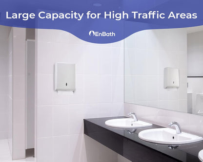 Commercial Paper Towel Dispenser Wall Mount, Holds 500 Multifold, Trifold, Z Fold, C Fold Hand Towels for Bathroom/Restroom, Office, Shop, or Home (White)