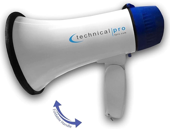 Technical Pro Megaphone 20 Watts Speaker PA with Up to 800 Yard Range for Use at Sports Events Camps Cheer Leading Coaches and Safety Drills - Features Adjustable Volume and Siren (2 Pack)