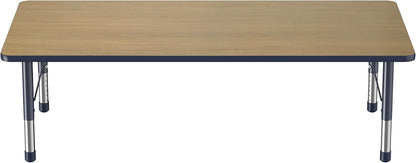 FDP Rectangle (36 x 72 inch) Classroom Table with Adjustable Chunky Toddler Legs (15-24 in); Preschool, Kinder and Daycare Furniture - Pasadena Oak Top/Navy Edge and Legs