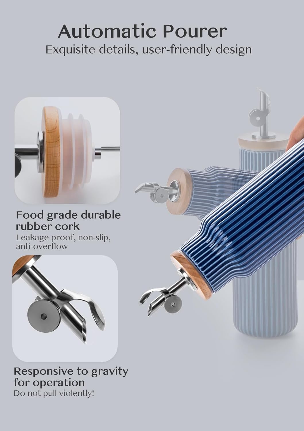 Nucookery Ceramic Olive Oil Dispenser Bottle for Kitchen, 14 oz Opaque Vinegar Dispenser Bottle, Large Capacity Cooking Oil Container for Storage Vinegar, Soy Sauce, Coffee Syrup, Blue