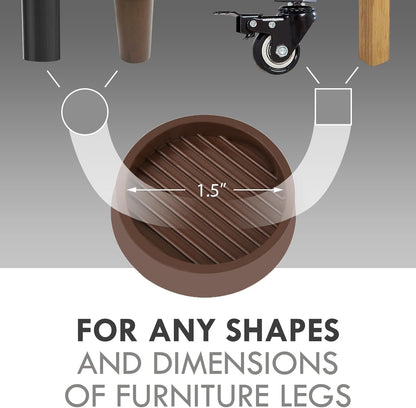 Non Slip Furniture Pads, 1.5” Round Rubber Caster Cups, 12 Pcs Furniture Coasters, Anti-Slip Gripper, Anti Slide Furnitures Feet Floor Protectors for Bed Couch Stoppers - Brown