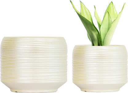 8 Inch + 6 Inch Ceramic Plant Pots Indoor with Drainage – Flower Pot Set, Decorative Indoor Planters for House Plants and Garden Use