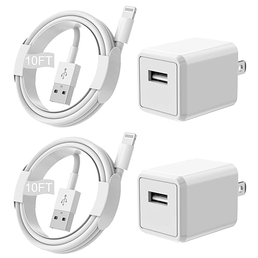 iPhone Charger,Extra Long 2 Pack 10FT Lightning Cable Cube i Phone 12 Charger Charging Transfer Cord Cable with USB Plug Wall Charge Block Travel Adapter for iPhone 14/13/12/11/SE2022/8/7/XS/XR/X/iPad