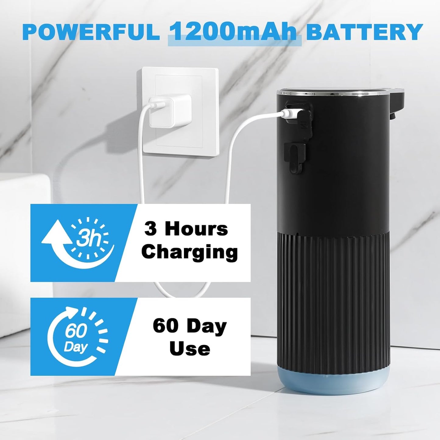 Automatic Soap Dispenser, 2 Pack Black Touchless Liquid Soap Dispenser for Bathroom, 13.5 Fl Oz Plastic Electric Auto Dish Soap Dispensers Wall Mount for Kithcen with Adjustable Volume