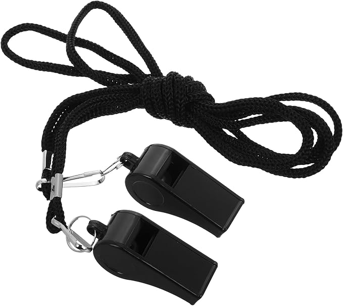 2pcs Black Sports Whistles with Lanyard Loud Crisp Sound Emergency Survival Whistle for Coaches Referees Officials Portable Lightweight Safety Signal