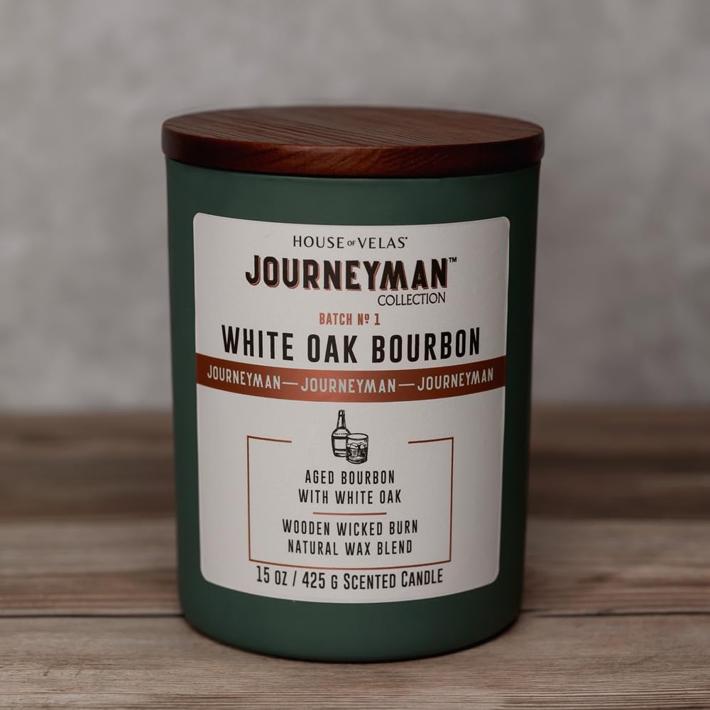 Journeyman Collection Candle, 15oz, Wooden Wick, White Oak Bourbon, Large Painted Jar