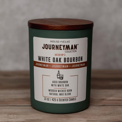 Journeyman Collection Candle, 15oz, Wooden Wick, White Oak Bourbon, Large Painted Jar