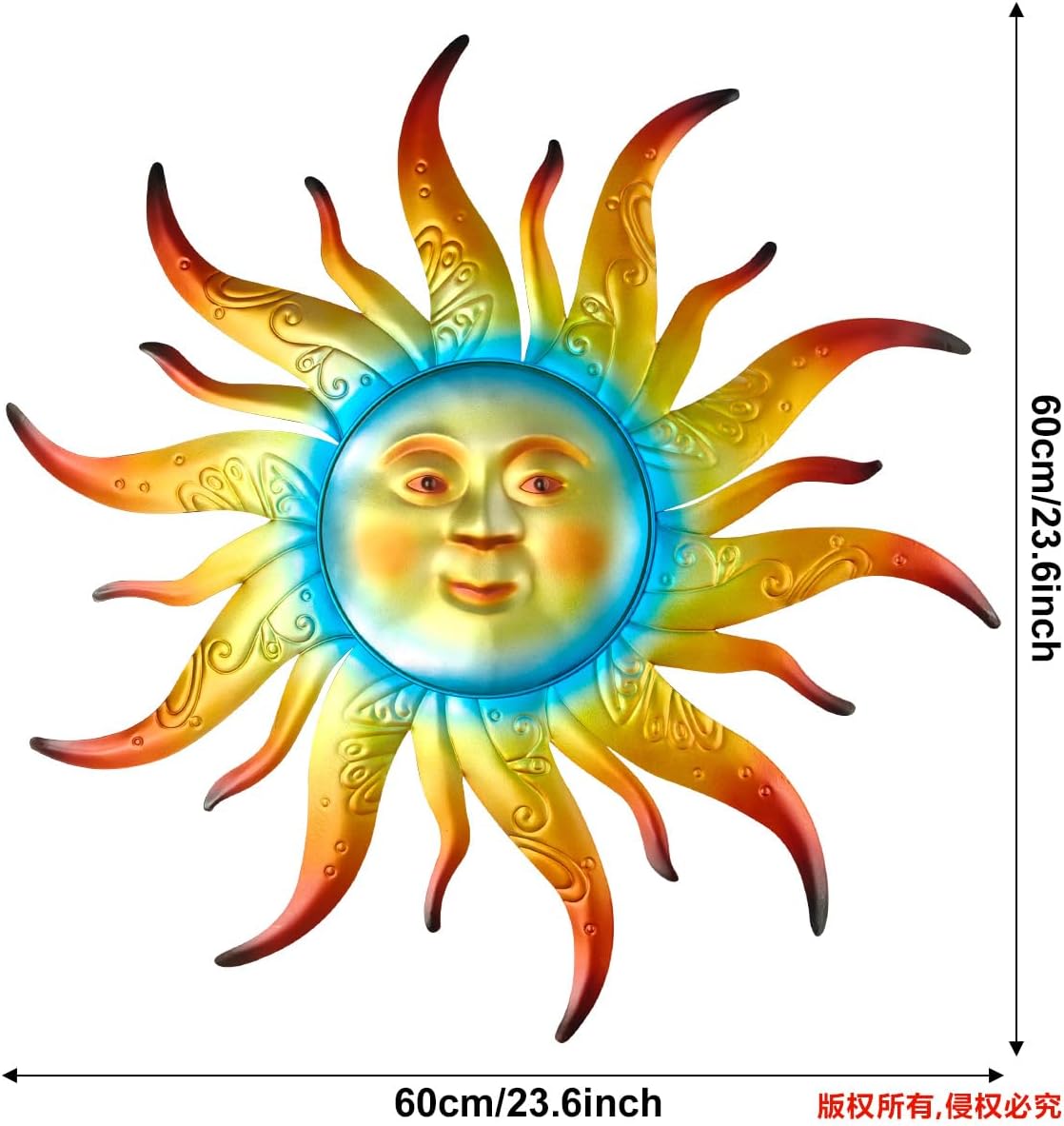 Large Metal Sun Wall Art Decor - 23.6 inches Outdoor Wall Decor,Sun Face Sculpture for Garden Farmhouse Yard Patio Fence Living Room Bedroom Gift Idea for Family Friends