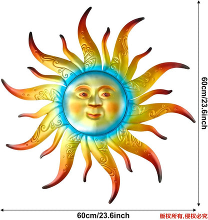 Large Metal Sun Wall Art Decor - 23.6 inches Outdoor Wall Decor,Sun Face Sculpture for Garden Farmhouse Yard Patio Fence Living Room Bedroom Gift Idea for Family Friends