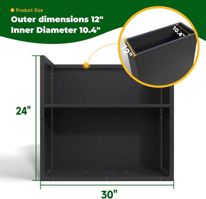 Galvanized Steel Metallic Heavy Planter for Outdoor Plants Metal Outdoor Planter Spliced Flower Box with Partitions for Outside,Indoor,Garden (Black, 30 * 12 * 24)