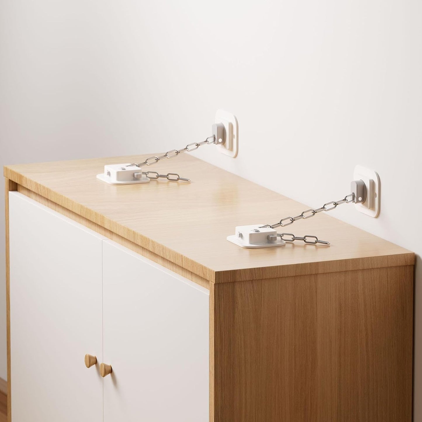 YEYA Anti-Tip No Drill Furniture Anchor with 3M Adhesive 10" Adjustable Straps, Baby Proofing Wall Anchors for Child Safety, Playroom Essentials 4P