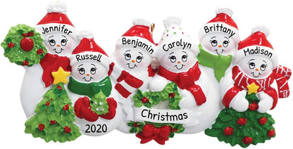 3D Snowman Family of 6 Ornament 2025 Personalized Family Christmas Ornaments 2025 | Snow People Personalized Tree Ornaments for Grandchildren, Siblings & Grandkids of Six Ornament Snowmen Small Tree
