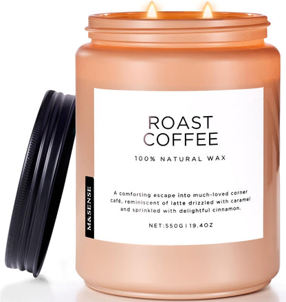 M&SENSE Coffee Candles Scented Strong, 2 Wick Jar Candle 19.4oz, 110 Hours Burning Time, Organic Natural Soy Wax Candle for Bedroom Kitchen Home Decor, Housewarming Gift for Men and Women
