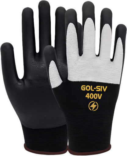 400V Electrical Gloves For Electrician XL - Flame Retardant,Low Voltage Insulated Safety Work Gloves,Rubber Non Slip,Touch Screen Grip